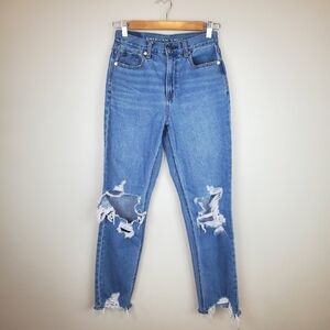 American Eagle Size 0 Distressed Ripped Lightwash Mom Jean